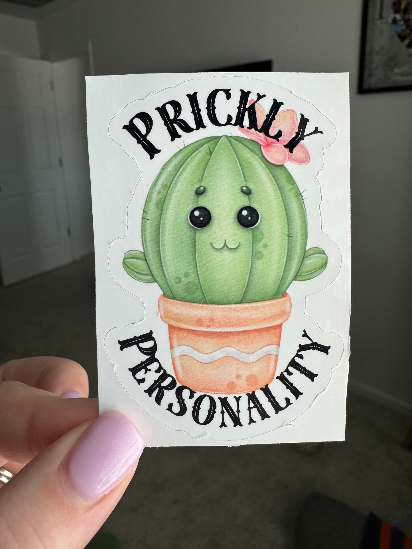 Kawaii Cactus Sticker, Prickly Personality, Funny Quote Vinyl Decal