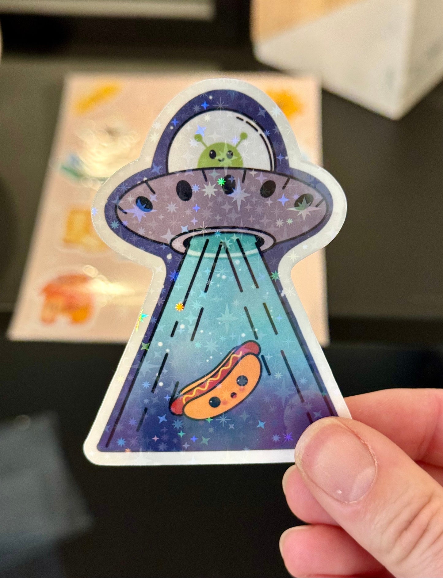 Funny Alien Sticker Abducting a Hot Dog