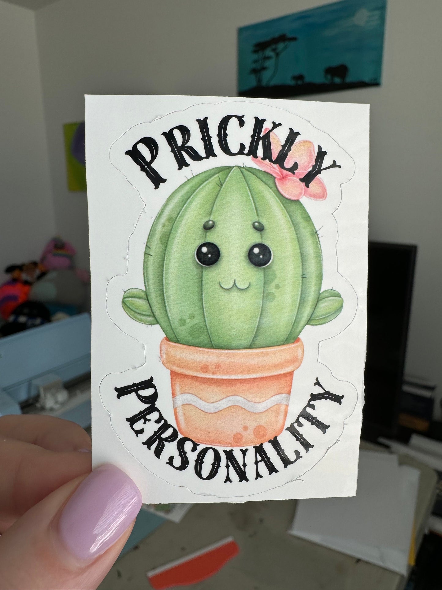 Kawaii Cactus Sticker, Prickly Personality, Funny Quote Vinyl Decal