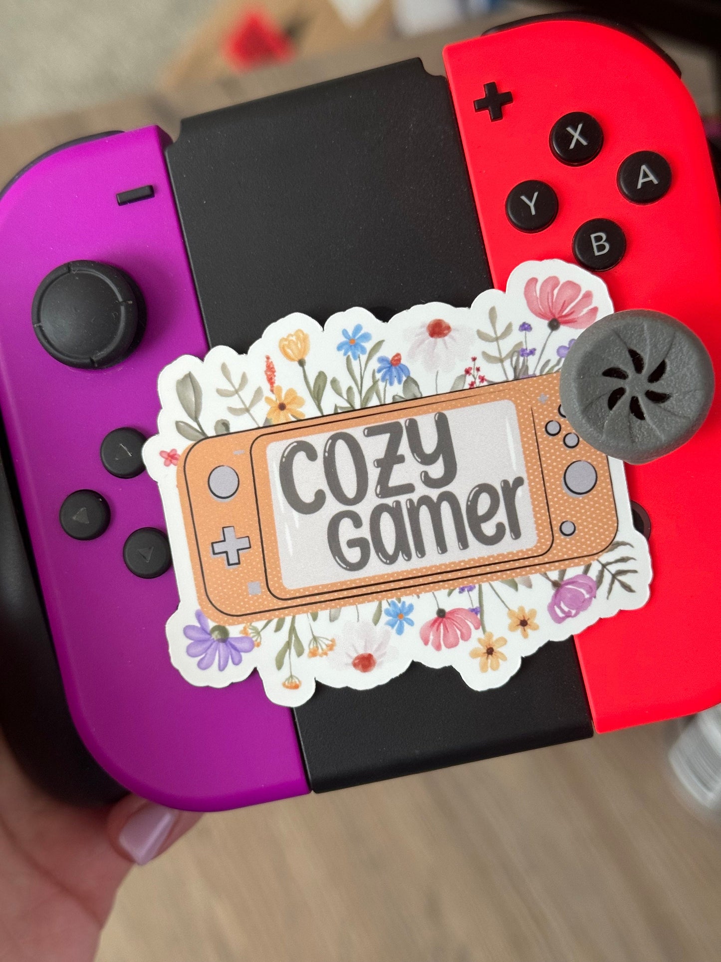 Cozy Gamer Waterproof Sticker, Floral Console Decal