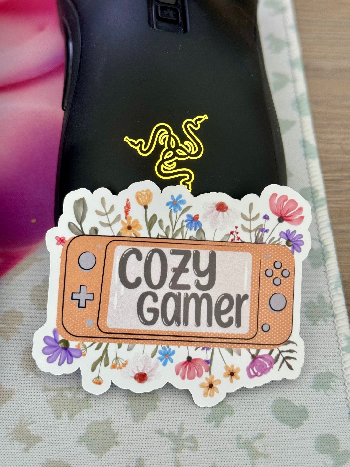 Cozy Gamer Waterproof Sticker, Floral Console Decal