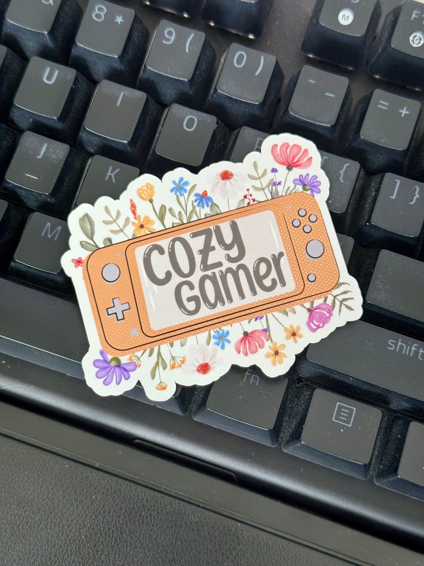 Cozy Gamer Waterproof Sticker, Floral Console Decal