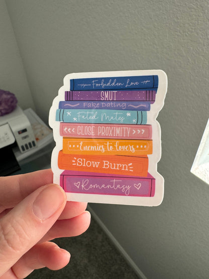 Romance Book Tropes Sticker, Bookish sticker, Bright Colors, Water bottle sticker, laptop sticker, kindle sticker