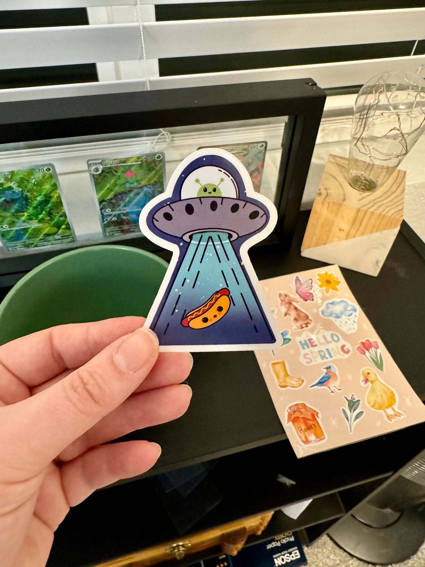 Funny Alien Sticker Abducting a Hot Dog