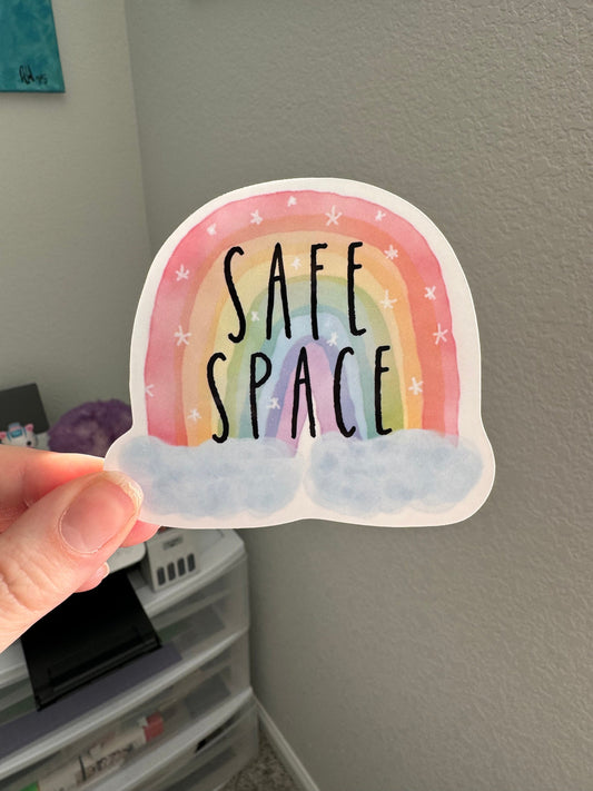 Watercolor Rainbow Safe Space Sticker, Waterproof Vinyl Decal