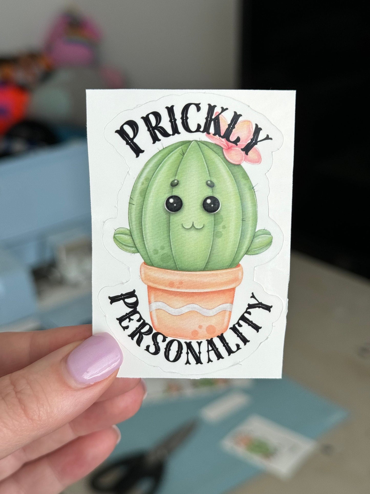 Kawaii Cactus Sticker, Prickly Personality, Funny Quote Vinyl Decal
